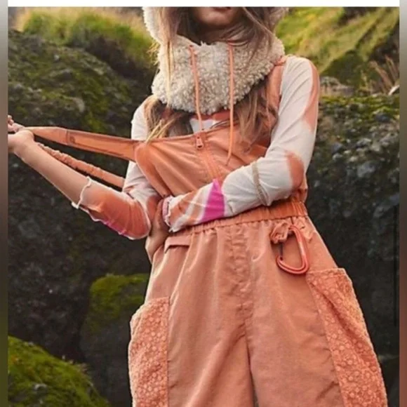 Free People orange Chaparral Hike Onesie jumpsuit overalls size small brand‎ new - Picture 3 of 4